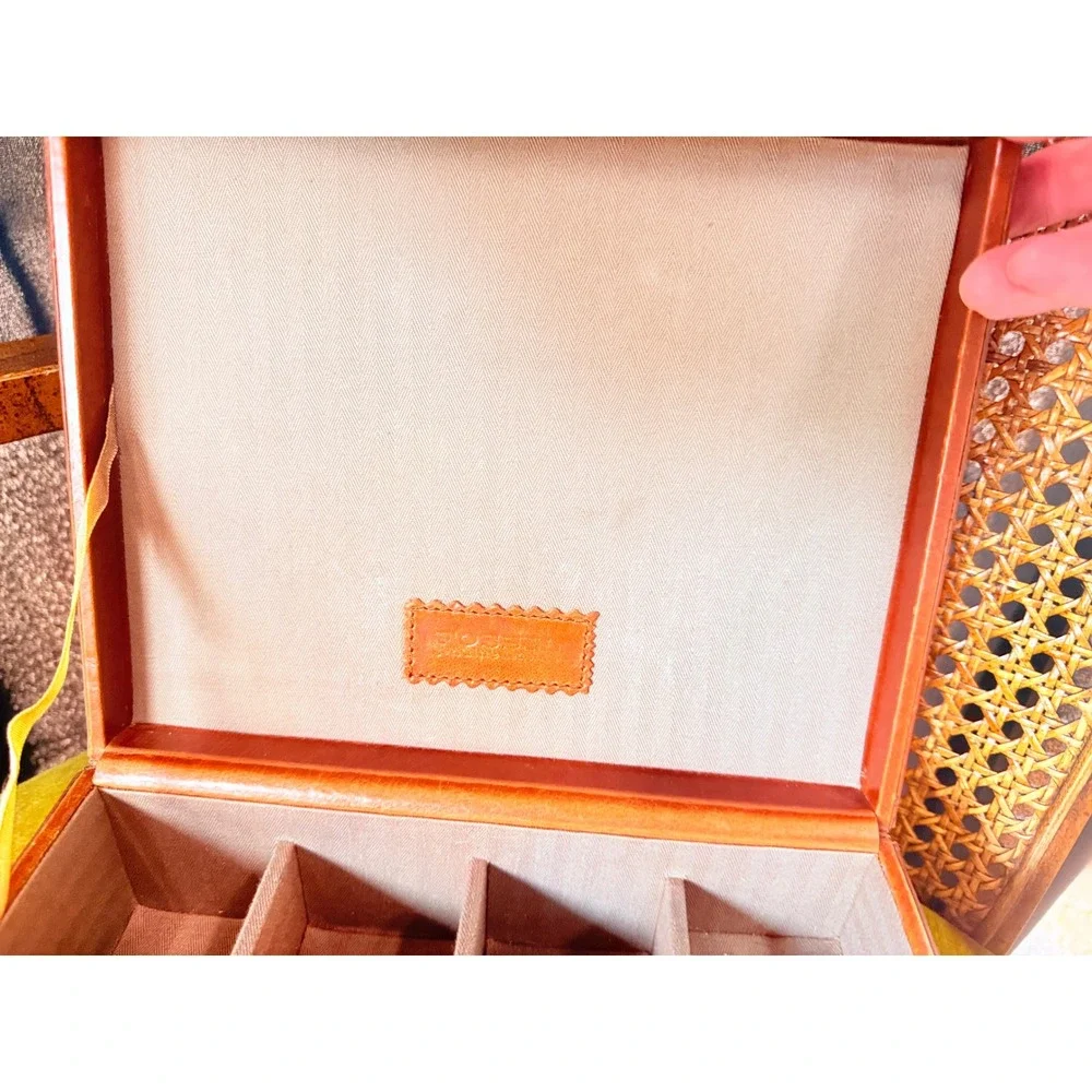 Fossil Leather Jewelry Box Organizer Valet Tray Brown Lined Storage Case‎